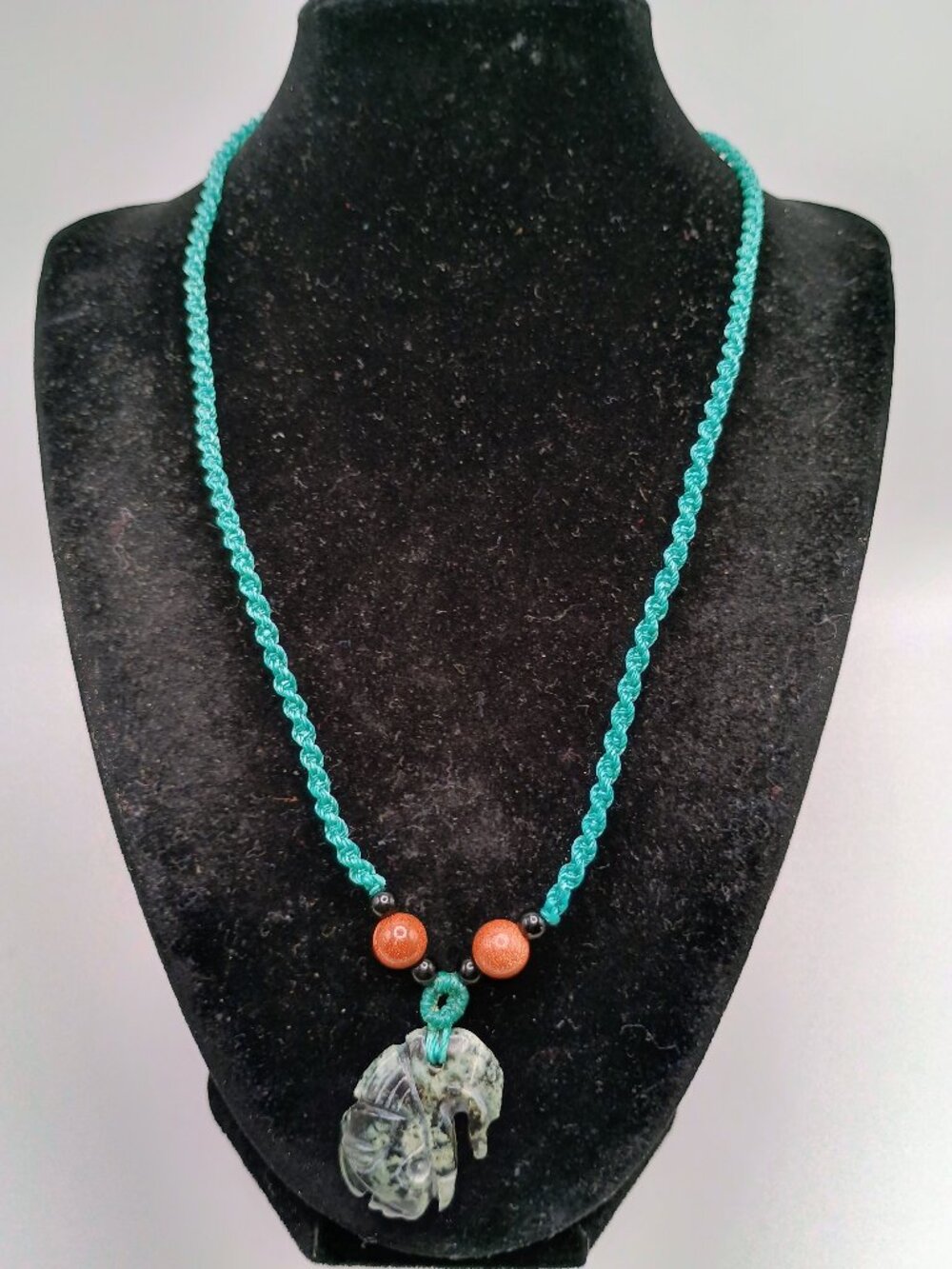 Inca Mask Necklace, Carved Natural Stone, Ancestral Macrame